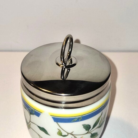 Rare Royal Worcester Egg Coddler With Floral Design & Stainless Steel Lid - Picture 6 of 7